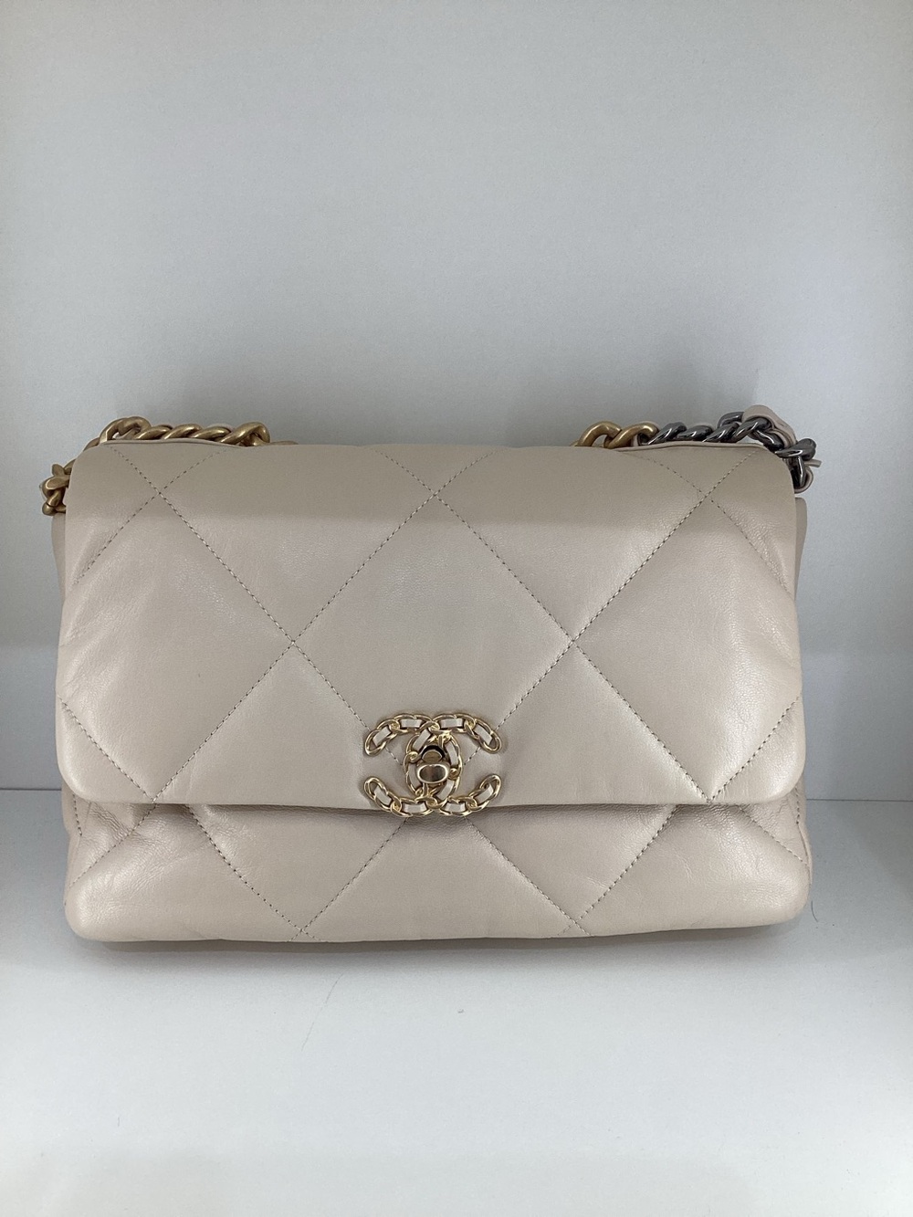 Chanel Lambskin Quilted Medium Chanel 19 Flap Light Cream